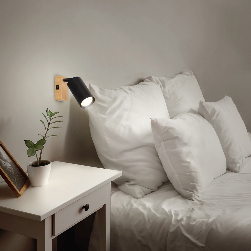 Brilagi - Seinäkohdevalaisin SELE 1xGU10/30W/230V musta/tammi-dekori