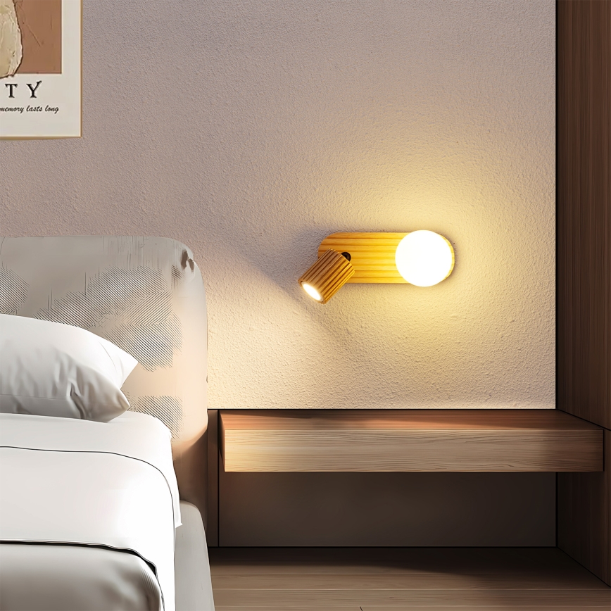 Brilagi - Seinäspot-valaisin MODERN WOOD 1xG9/5W/230V + 1xGU10/8W kumipuu