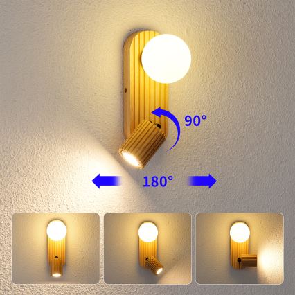 Brilagi - Seinäspot-valaisin MODERN WOOD 1xG9/5W/230V + 1xGU10/8W kumipuu