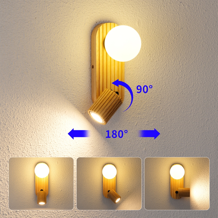 Brilagi - Seinäspot-valaisin MODERN WOOD 1xG9/5W/230V + 1xGU10/8W kumipuu
