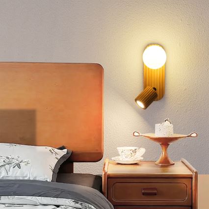 Brilagi - Seinäspot-valaisin MODERN WOOD 1xG9/5W/230V + 1xGU10/8W kumipuu