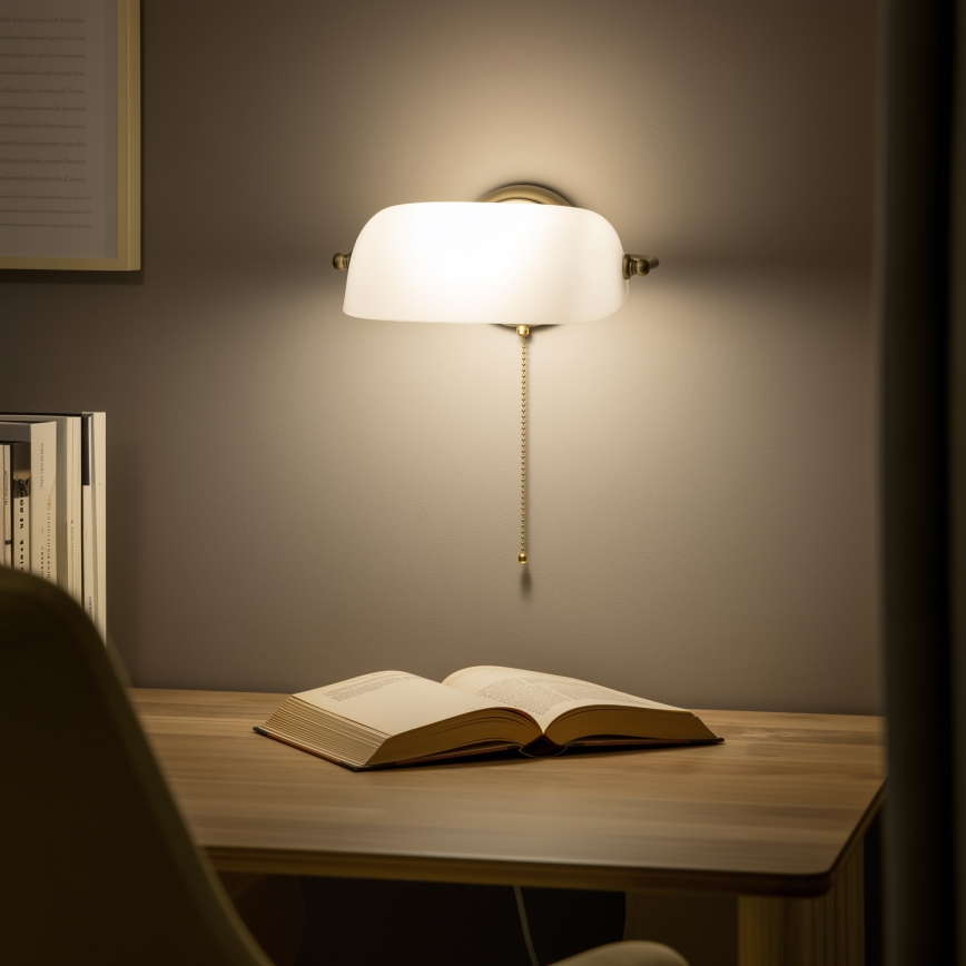 Brilagi - Seinävalaisin BANK OFFICE 1xE27/60W/230V messinki/valkoinen