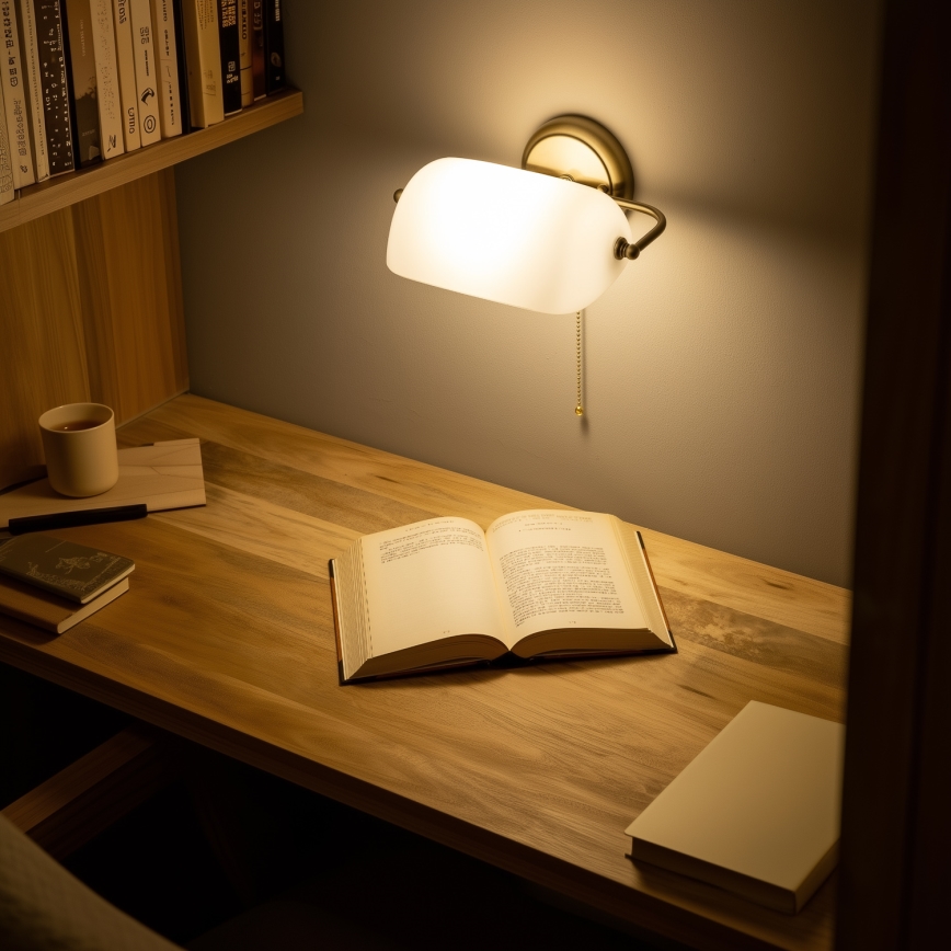 Brilagi - Seinävalaisin BANK OFFICE 1xE27/60W/230V messinki/valkoinen