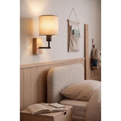 BRILAGI - Lasten seinälamppu BOBO WOOD 1xE27/25W/230V tammi/musta/beige/pilkullinen