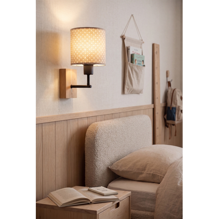 BRILAGI - Lasten seinälamppu BOBO WOOD 1xE27/25W/230V tammi/musta/beige/pilkullinen