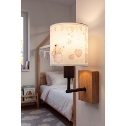BRILAGI - Lasten seinävalaisin BOBO WOOD 1xE27/25W/230V tammi/musta/kerma/pupuset
