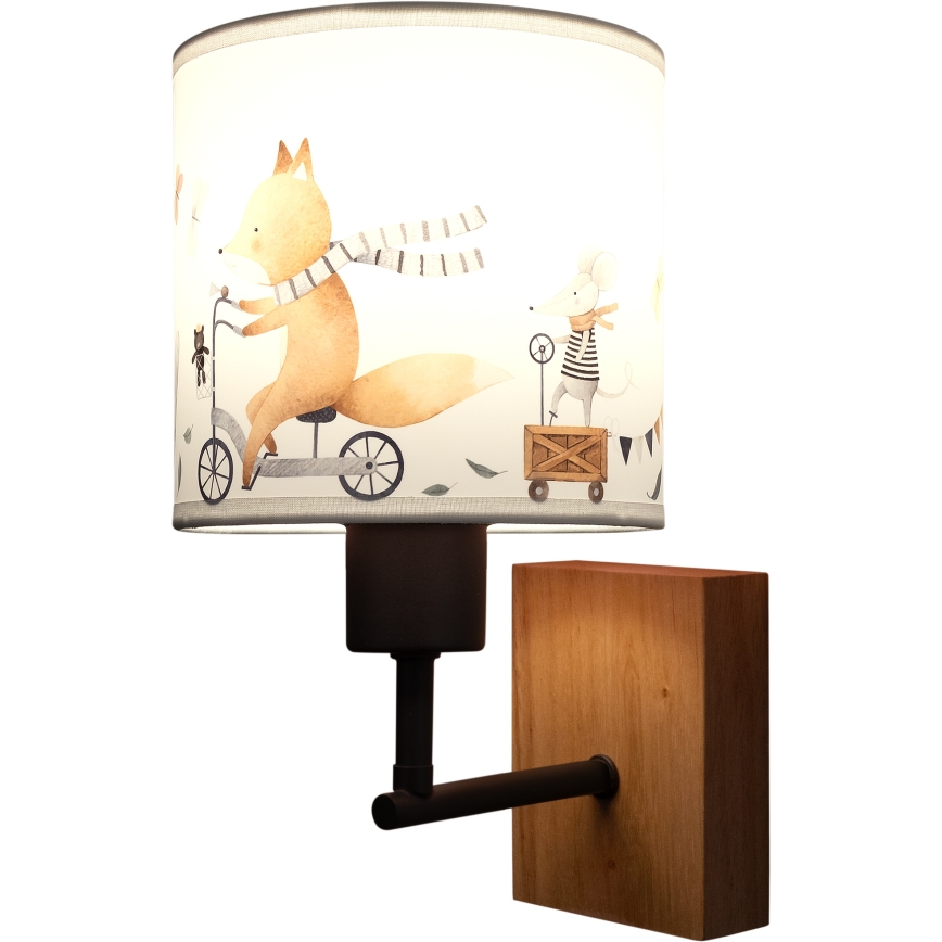 BRILAGI - Lasten seinävalaisin BOBO WOOD 1xE27/25W/230V tammi/musta/valkoinen/eläinhahmot