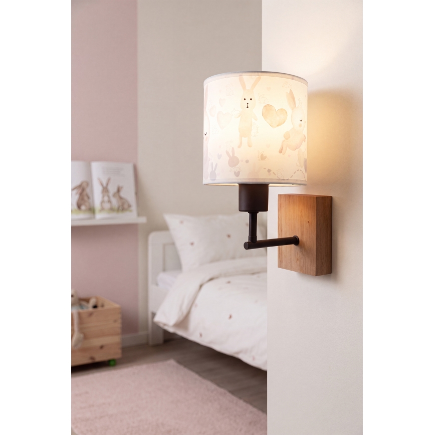BRILAGI - Lasten seinävalaisin BOBO WOOD 1xE27/25W/230V tammi/musta/valkoinen/pupukuvio