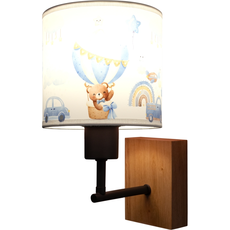 BRILAGI - Lasten seinävalaisin BOBO WOOD 1xE27/25W/230V tammi/musta/valkoinen/sininen/nallekuvioinen