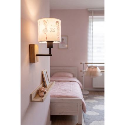 BRILAGI - Lasten seinälamppu BOBO WOOD 1xE27/25W/230V tammi/musta/valkoinen/vaaleanpunainen/balettikuvio