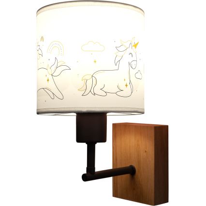 BRILAGI - Lasten seinävalaisin BOBO WOOD 1xE27/25W/230V tammi/musta/valkoinen/yksisarviset