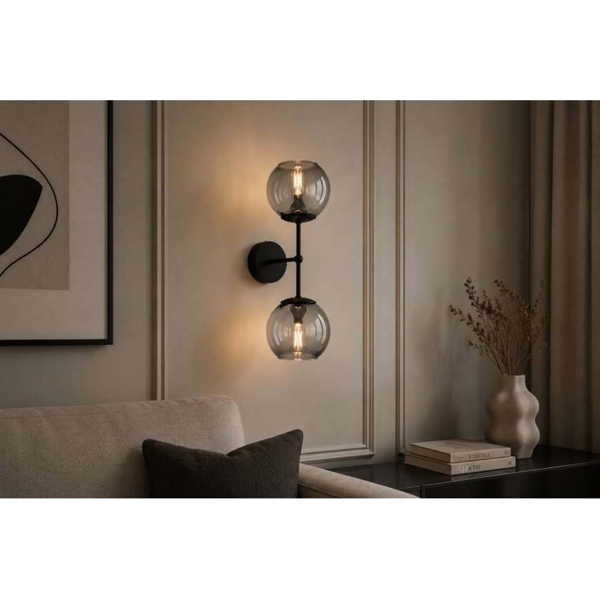 BRILAGI - Seinävalaisin DIOR 2xE27/60W/230V musta/savunharmaa