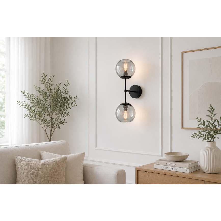 BRILAGI - Seinävalaisin DIOR 2xE27/60W/230V musta/savunharmaa