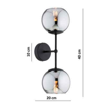 BRILAGI - Seinävalaisin DIOR 2xE27/60W/230V musta/savunharmaa