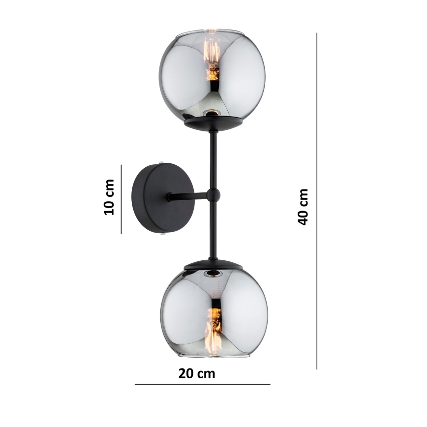 BRILAGI - Seinävalaisin DIOR 2xE27/60W/230V musta/savunharmaa