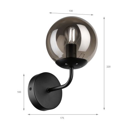 Brilagi - Seinävalaisin MALIVA 1xE14/15W/230V musta/savunharmaa