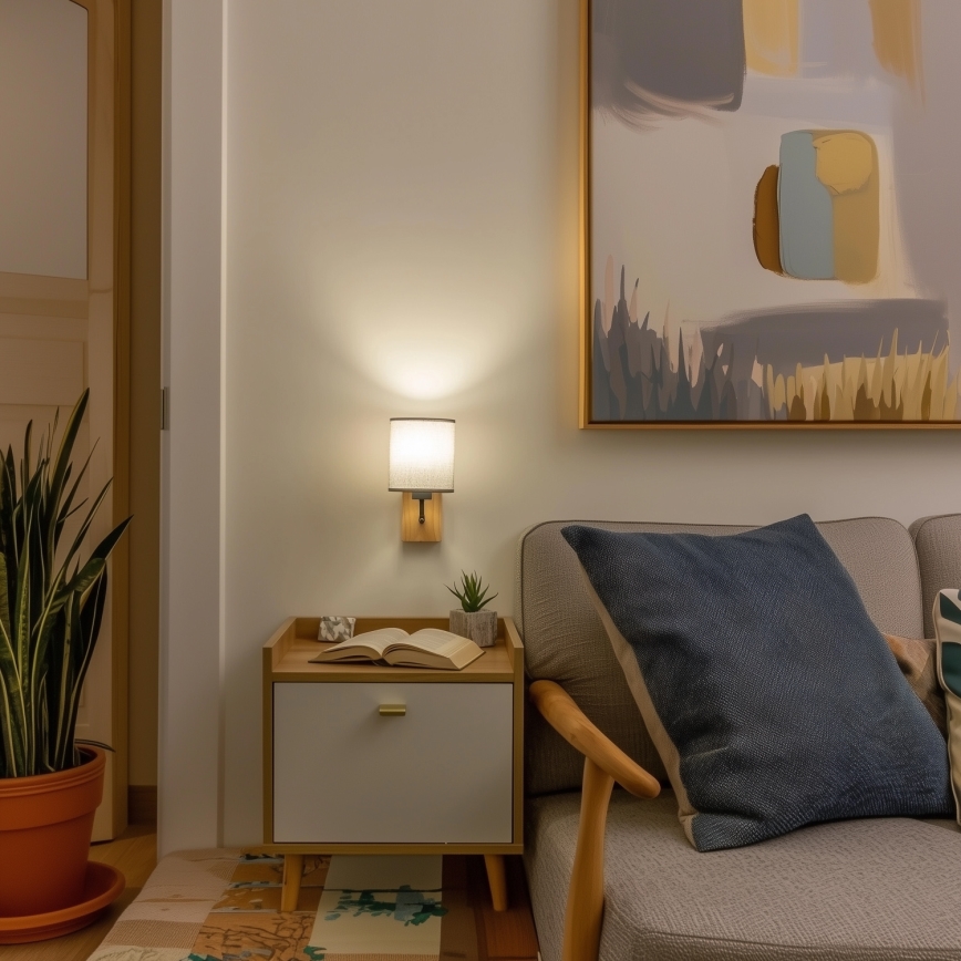 Brilagi - Seinävalaisin NUBILA WOOD 1xE27/25W/230V tammi/harmaa