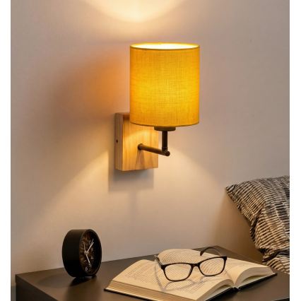 Brilagi - Seinävalaisin NUBILA WOOD 1xE27/25W/230V tammi/musta/keltainen