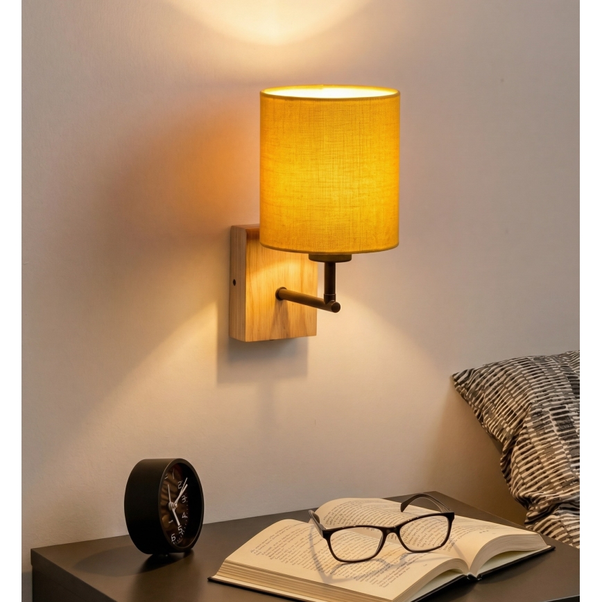 Brilagi - Seinävalaisin NUBILA WOOD 1xE27/25W/230V tammi/musta/keltainen
