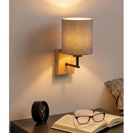 Brilagi - NUBILA WOOD seinävalaisin 1xE27/25W/230V tammi/musta/vaaleanharmaa
