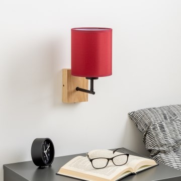 Brilagi - Seinävalaisin NUBILA WOOD 1xE27/25W/230V tammi/Pompeilainen punainen