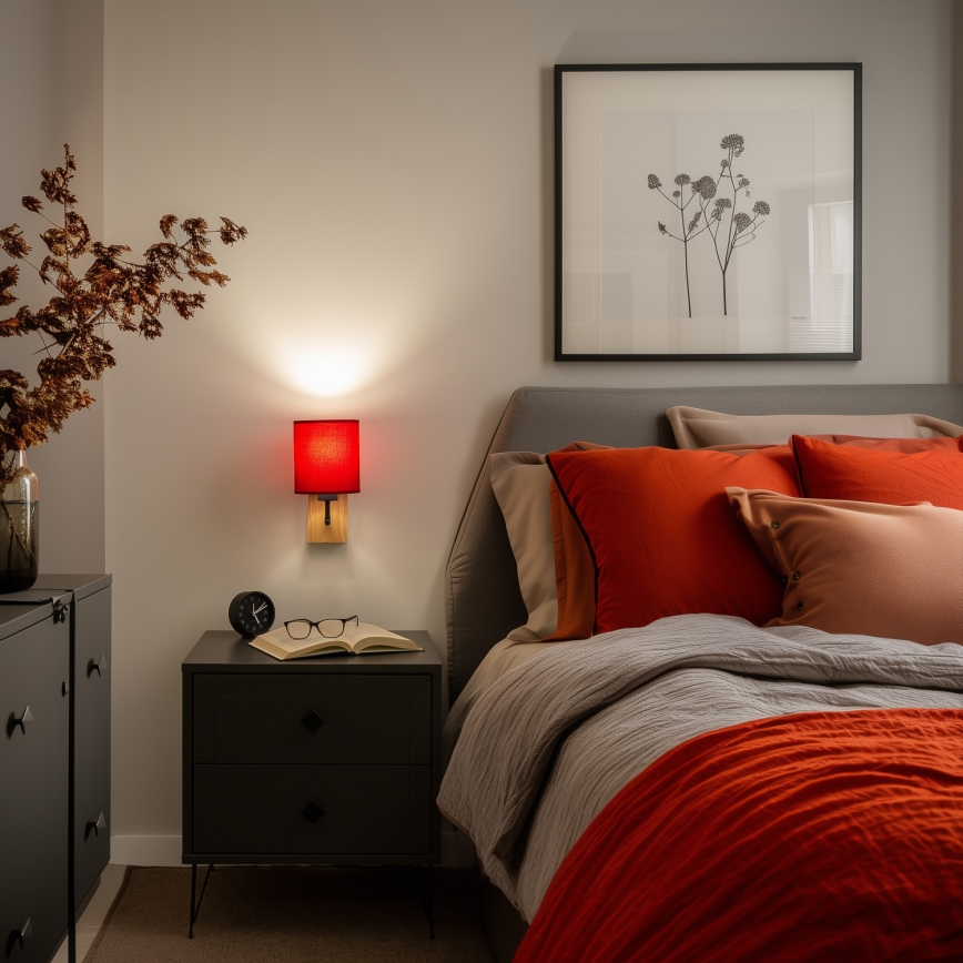 Brilagi - Seinävalaisin NUBILA WOOD 1xE27/25W/230V tammi/Pompeilainen punainen