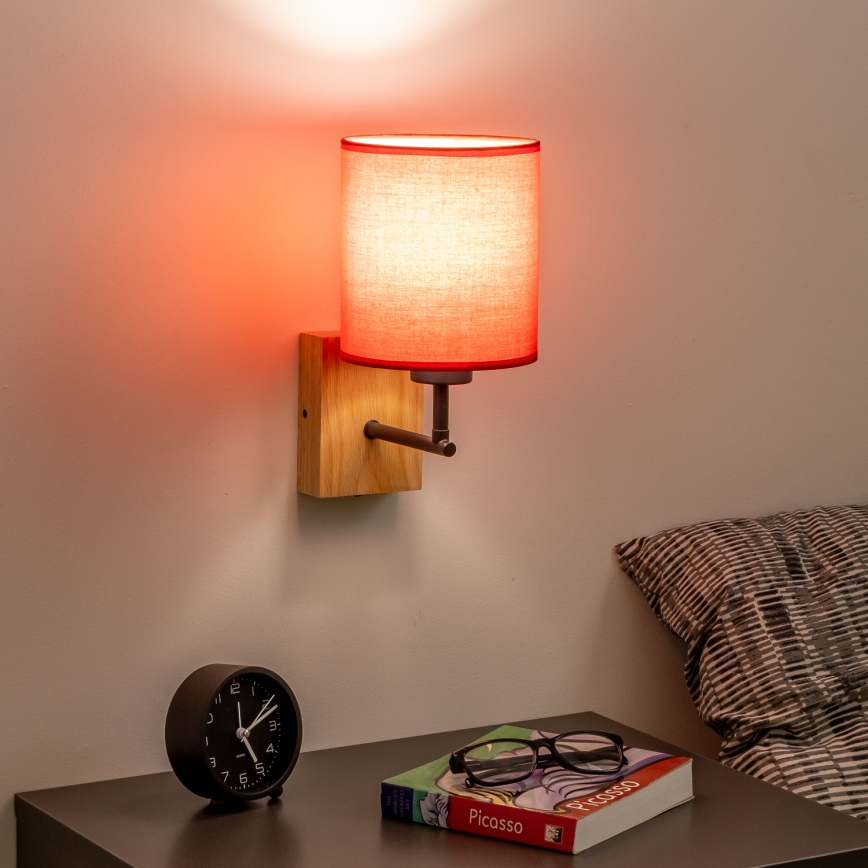 Brilagi - Seinävalaisin NUBILA WOOD 1xE27/25W/230V tammi/punainen