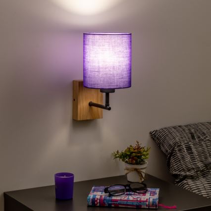 Brilagi - Seinävalaisin NUBILA WOOD 1xE27/25W/230V tammi/violetti