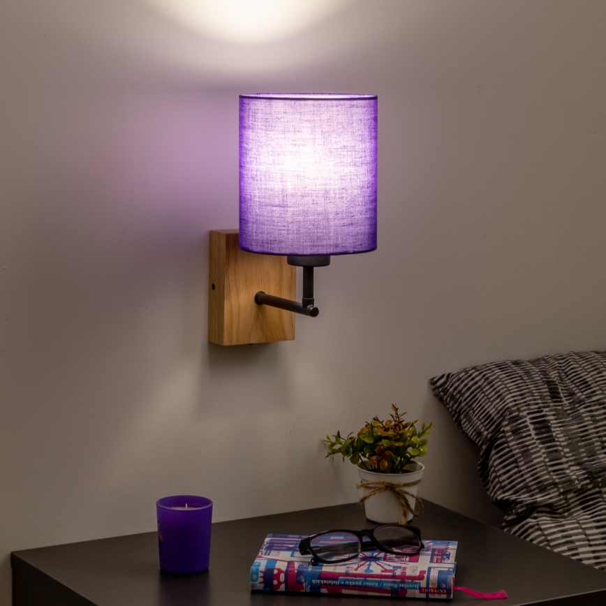 Brilagi - Seinävalaisin NUBILA WOOD 1xE27/25W/230V tammi/violetti