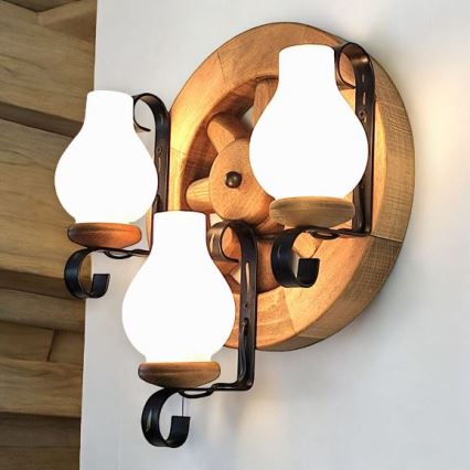 Brilagi - Seinävalaisin ROATA APLICA 3xE14/40W/230V pyökki