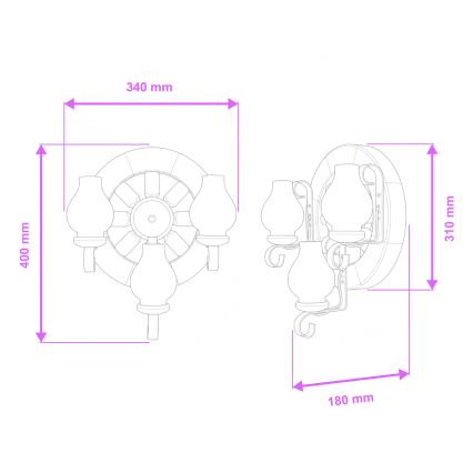 Brilagi - Seinävalaisin ROATA APLICA 3xE14/40W/230V pyökki