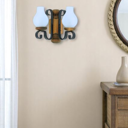 Brilagi - Seinävalaisin RUSTIC 2xE14/40W/230V pyökki