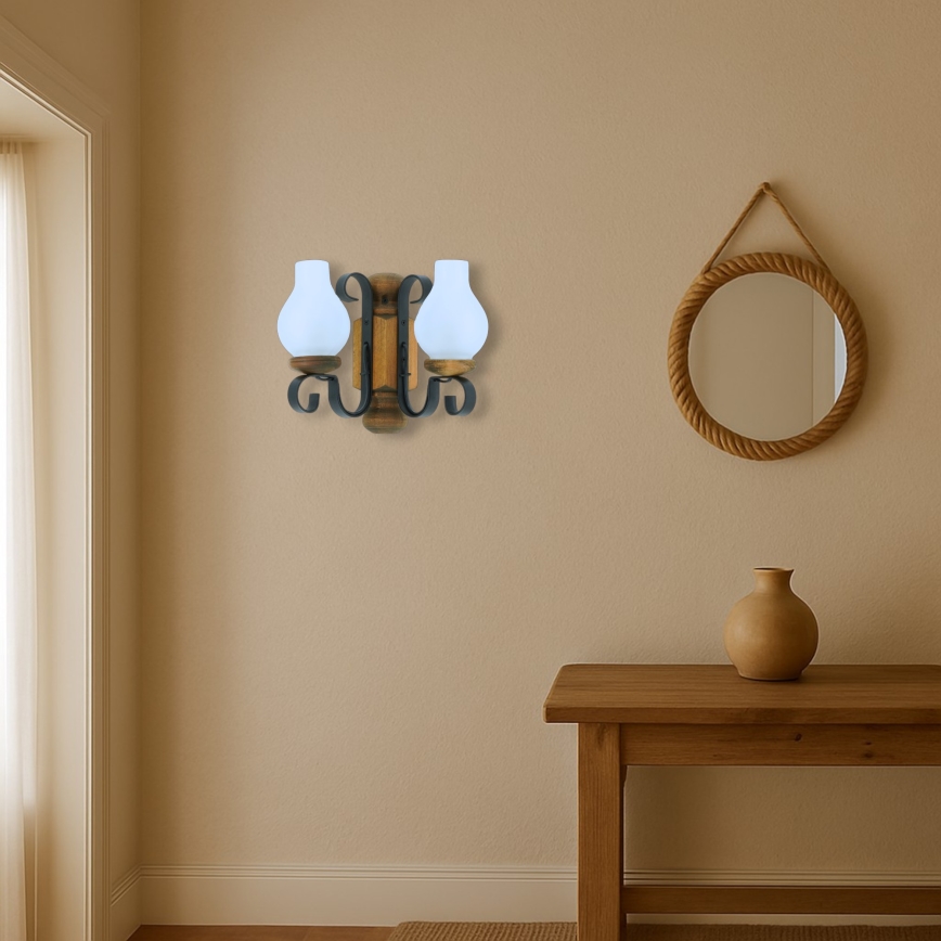 Brilagi - Seinävalaisin RUSTIC 2xE14/40W/230V pyökki