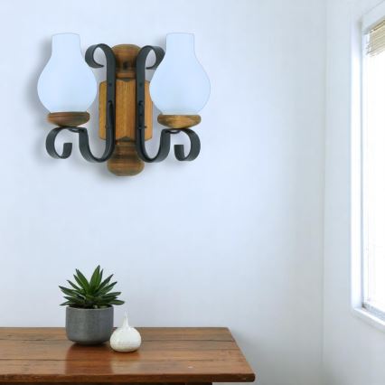 Brilagi - Seinävalaisin RUSTIC 2xE14/40W/230V pyökki