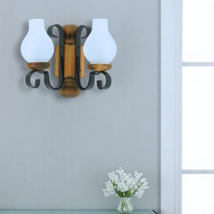 Brilagi - Seinävalaisin RUSTIC 2xE14/40W/230V pyökki