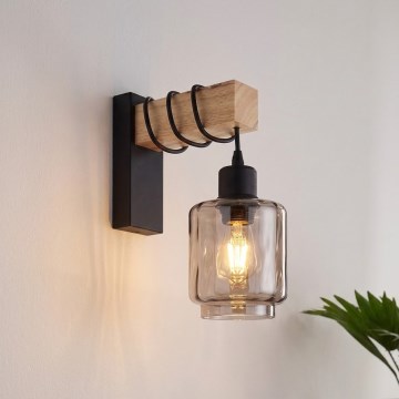 BRILAGI - Seinävalaisin WOOD GLASS 1xE27/60W/230V mänty/musta/savunbeige