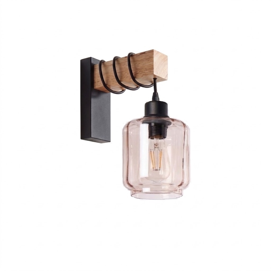BRILAGI - Seinävalaisin WOOD GLASS 1xE27/60W/230V mänty/musta/savunbeige