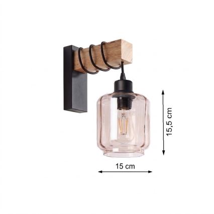 BRILAGI - Seinävalaisin WOOD GLASS 1xE27/60W/230V mänty/musta/savunbeige