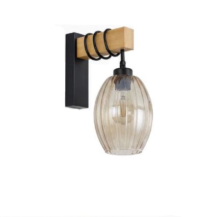 BRILAGI - Seinävalaisin WOOD GLASS 1xE27/60W/230V mänty/musta/savunbeige