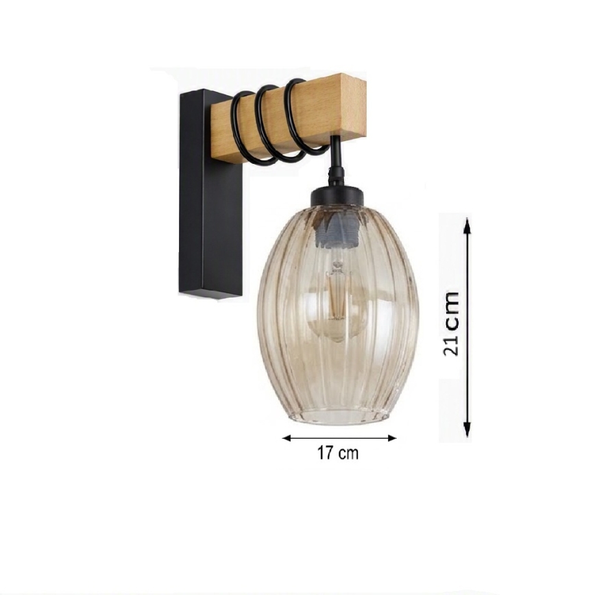 BRILAGI - Seinävalaisin WOOD GLASS 1xE27/60W/230V mänty/musta/savunbeige