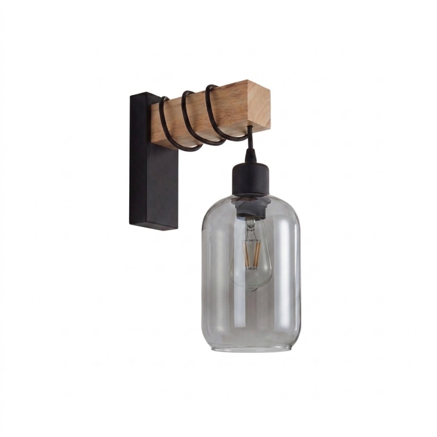 BRILAGI - Seinävalaisin WOOD GLASS 1xE27/60W/230V mänty/musta/savunharmaa