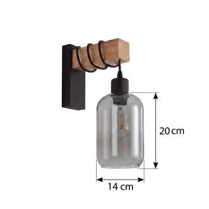 BRILAGI - Seinävalaisin WOOD GLASS 1xE27/60W/230V mänty/musta/savunharmaa