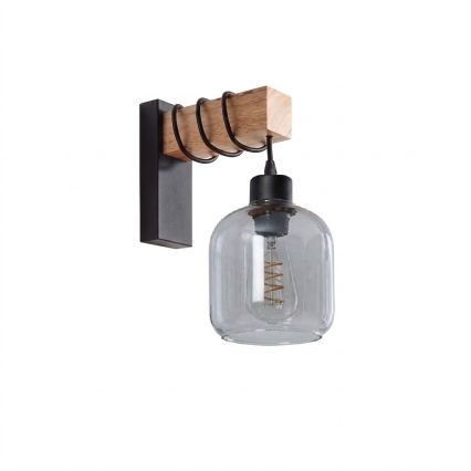 BRILAGI - Seinävalaisin WOOD GLASS 1xE27/60W/230V mänty/musta/savunharmaa