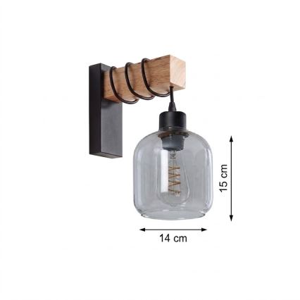 BRILAGI - Seinävalaisin WOOD GLASS 1xE27/60W/230V mänty/musta/savunharmaa
