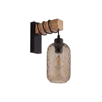 BRILAGI - Seinävalaisin WOOD GLASS 1xE27/60W/230V mänty/musta/savunruskea