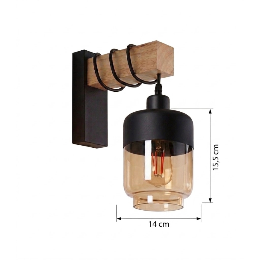 BRILAGI - Seinävalaisin WOOD GLASS 1xE27/60W/230V mänty/musta/savunruskea