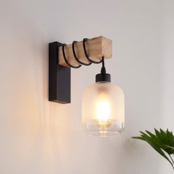 BRILAGI - Seinävalaisin WOOD GLASS 1xE27/60W/230V mänty/musta/valkoinen