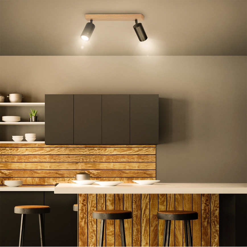 Brilagi - SELE-kohdevalaisin 2xGU10/30W/230V musta/tammi-dekori