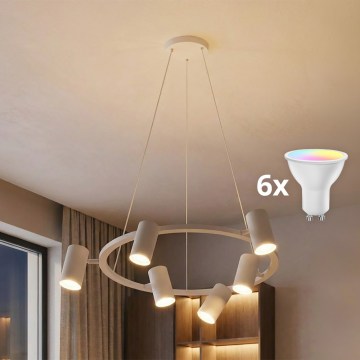 BRILAGI - SELE LED RGBW himmennettävä riippuvalaisin kaapelilla 6xGU10/6,5W/230V 2700-6500K, valkoinen + kaukosäädin