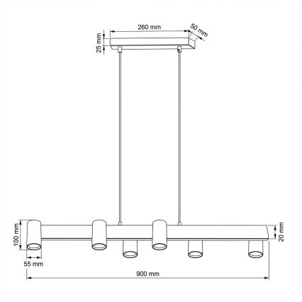 Brilagi - SELE-riippuvalaisin kaapelikiinnityksellä, 6xGU10/30W/230V, musta